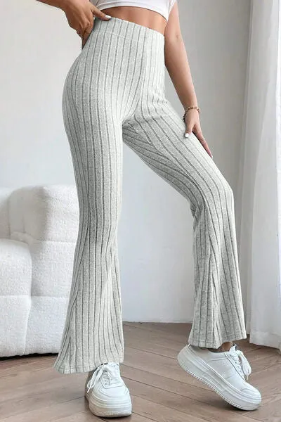 Timone Basic Bae Full Size Ribbed High Waist Flare Pants