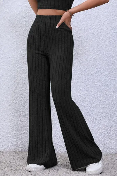 Timone Basic Bae Full Size Ribbed High Waist Flare Pants