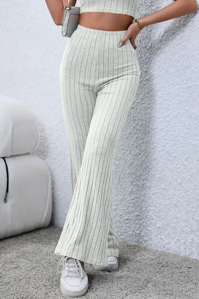 Timone Basic Bae Full Size Ribbed High Waist Flare Pants