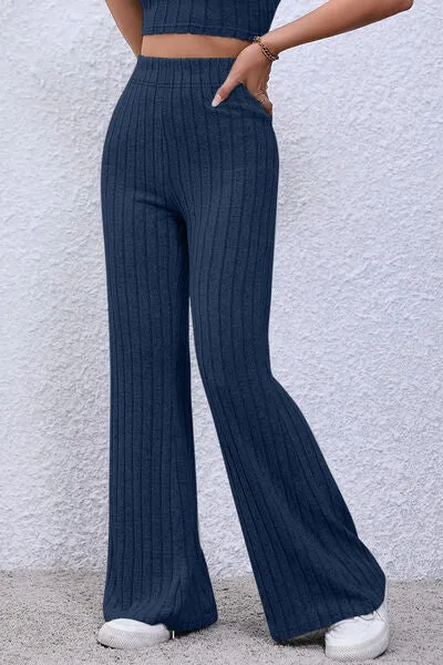 Timone Basic Bae Full Size Ribbed High Waist Flare Pants