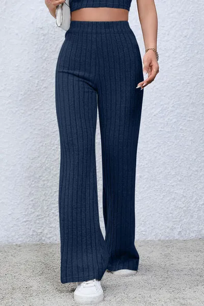 Timone Basic Bae Full Size Ribbed High Waist Flare Pants