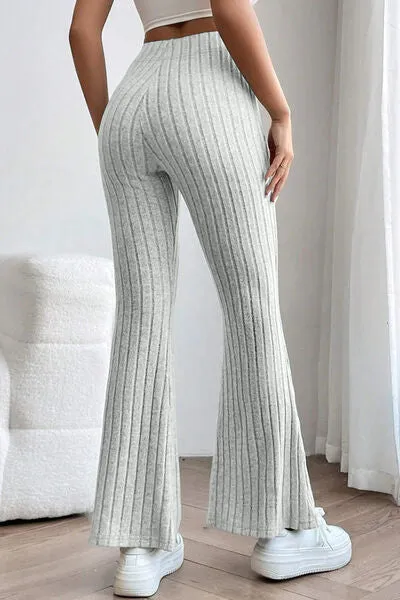 Timone Basic Bae Full Size Ribbed High Waist Flare Pants
