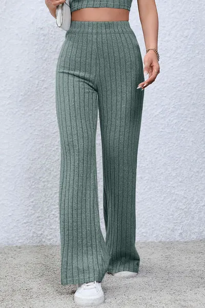 Timone Basic Bae Full Size Ribbed High Waist Flare Pants