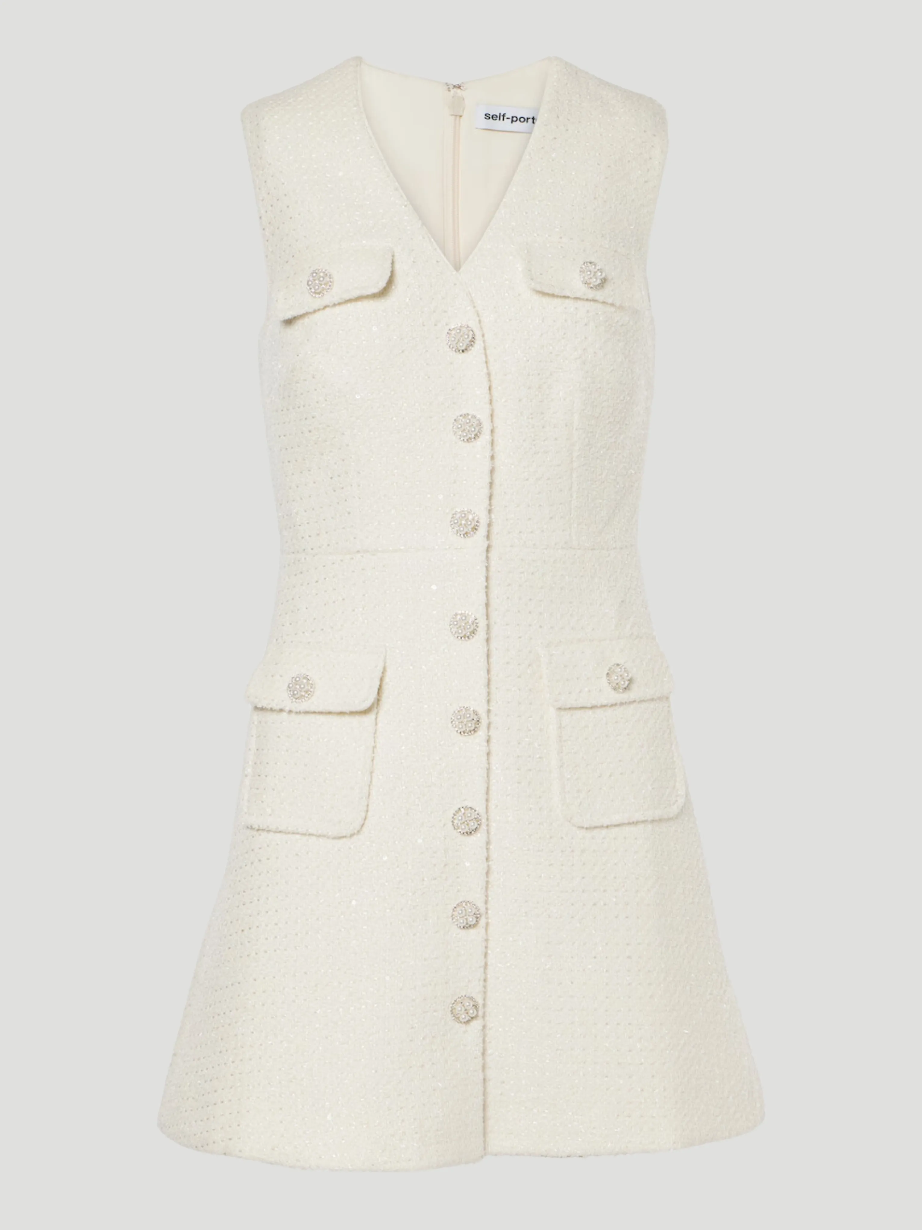 Tinsel Boucle Buttoned Mini Dress in Cream
