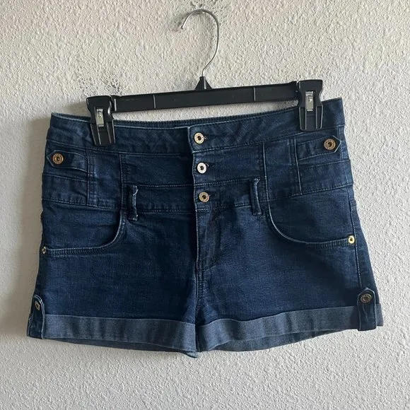 Topshop Women's High Rise Dark Wash Jean Denim Shorts Size 30