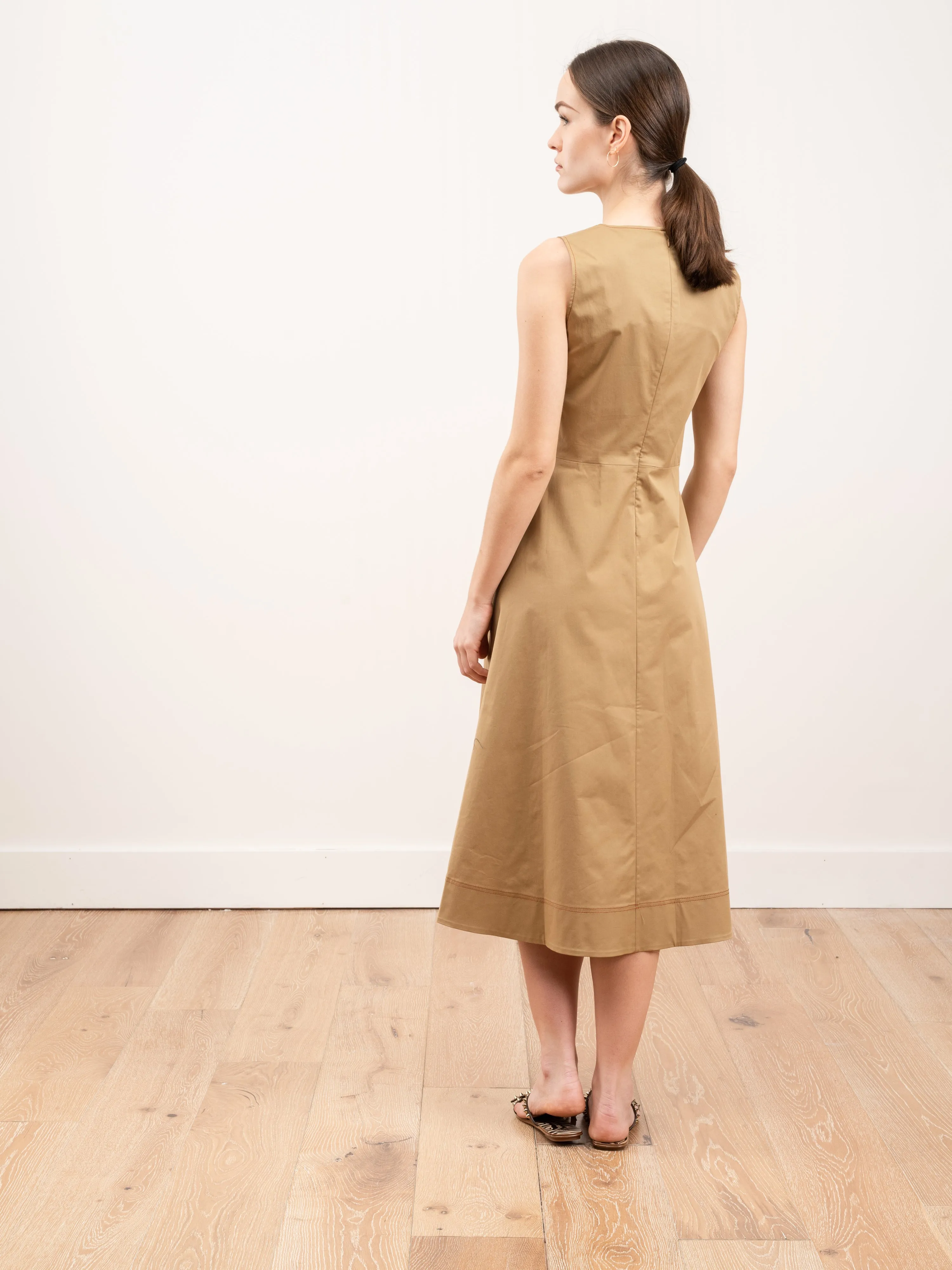 topstitched sleeveless dress - kaki