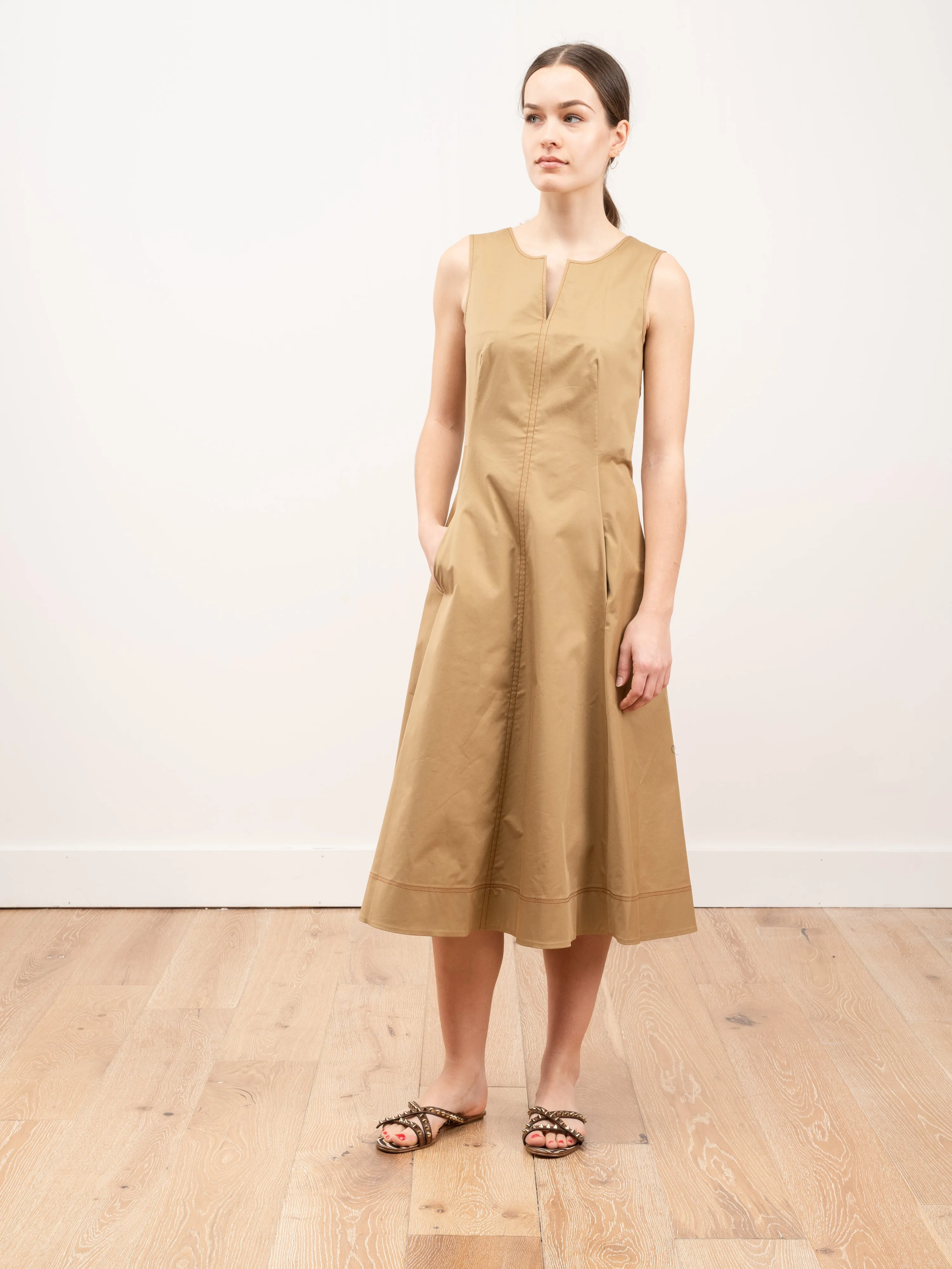 topstitched sleeveless dress - kaki