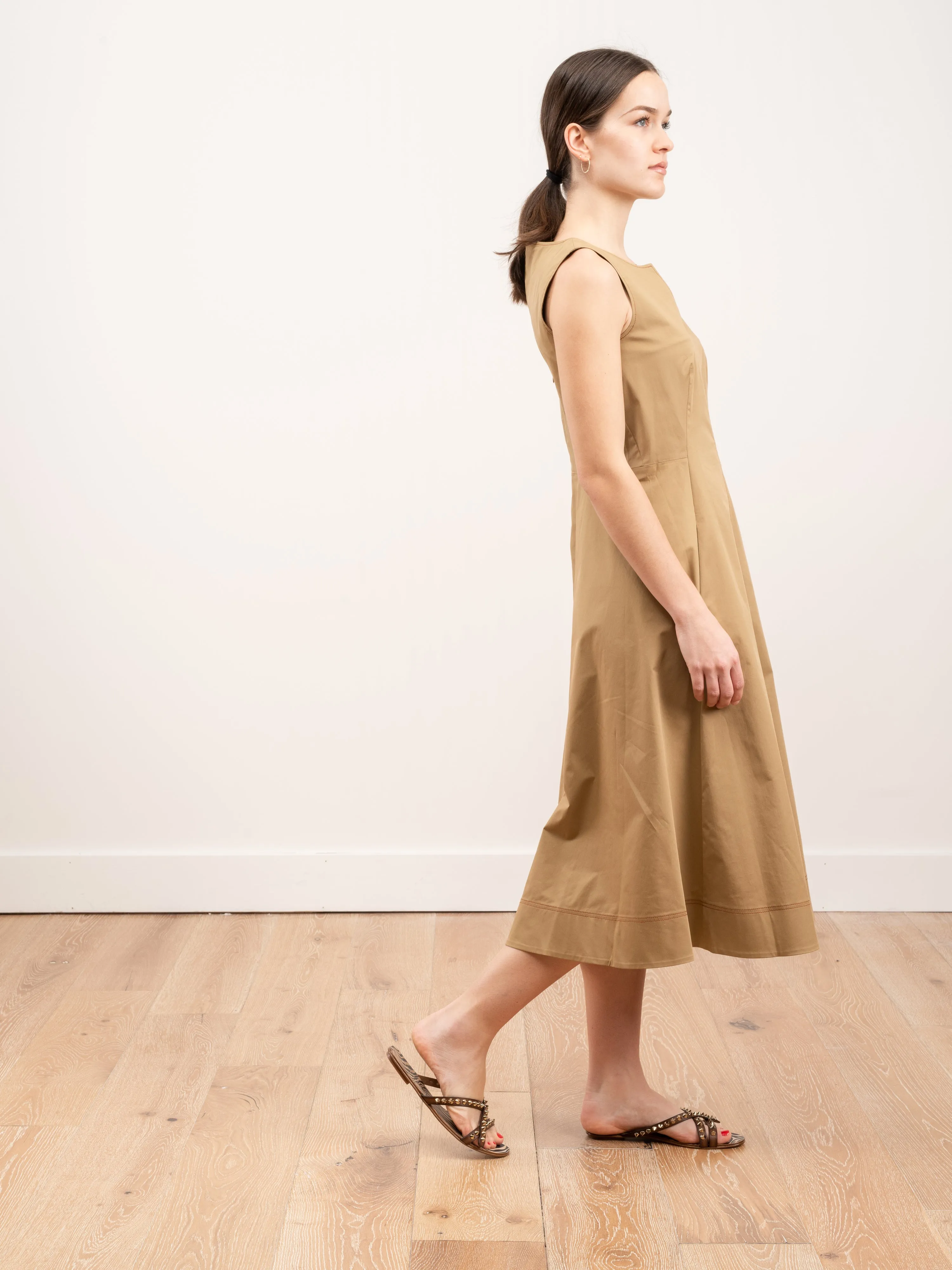 topstitched sleeveless dress - kaki
