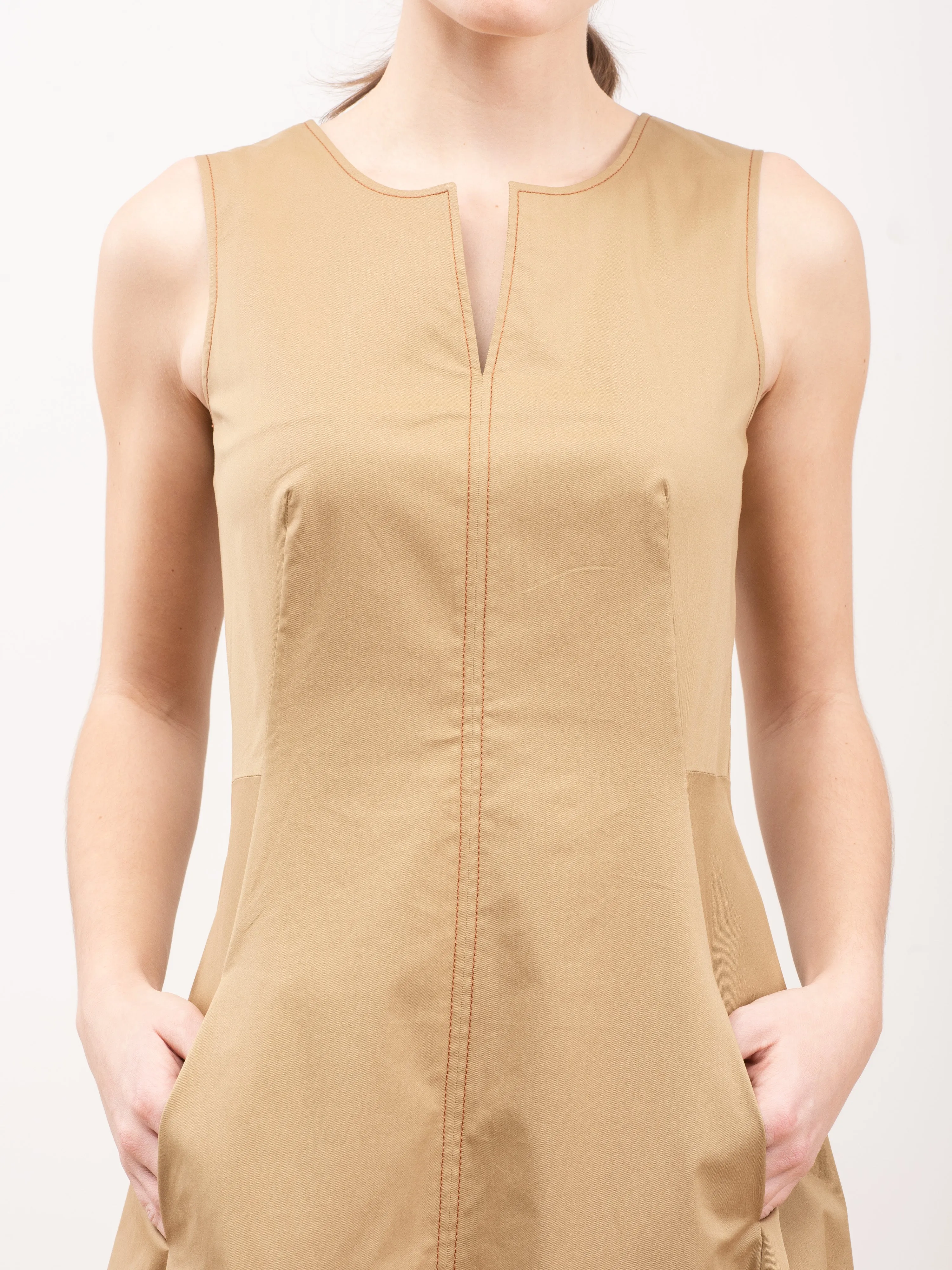 topstitched sleeveless dress - kaki
