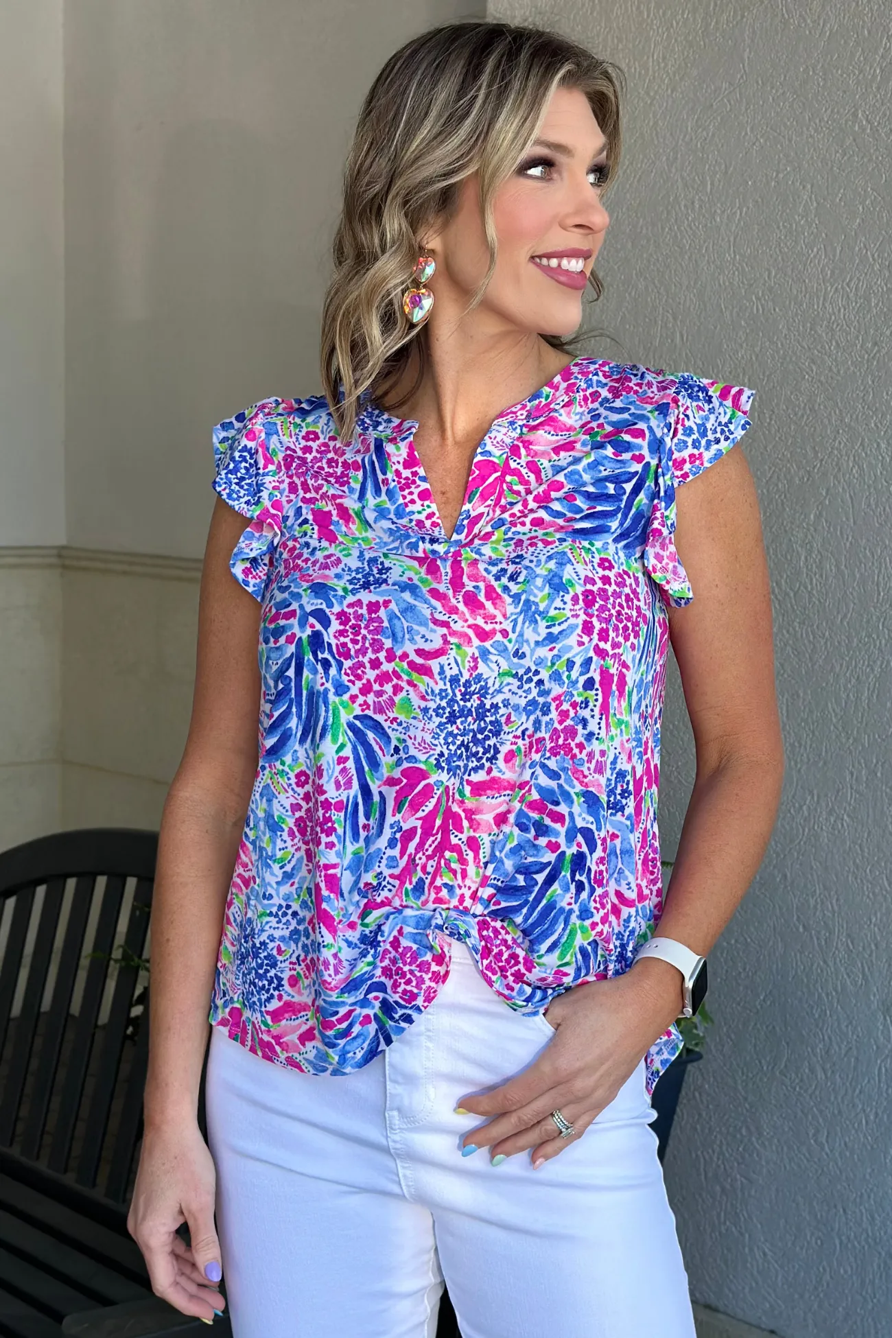 TPN Tropical Bloom Ruffle Sleeve Top