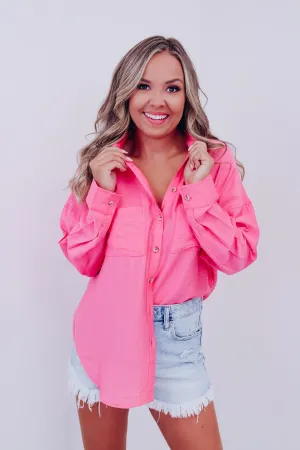 Tresco Textured Button Down Shirt- Pink
