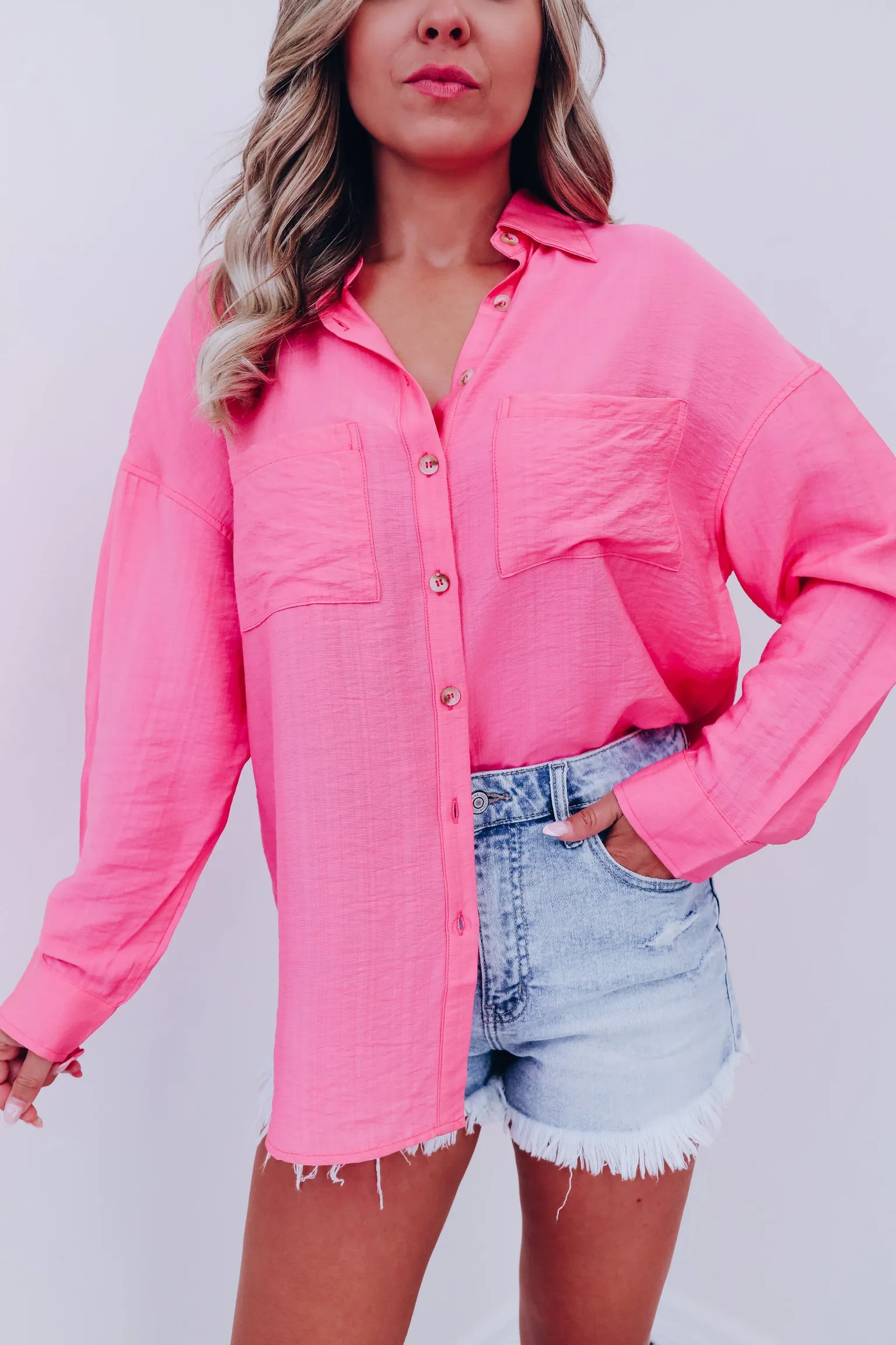 Tresco Textured Button Down Shirt- Pink