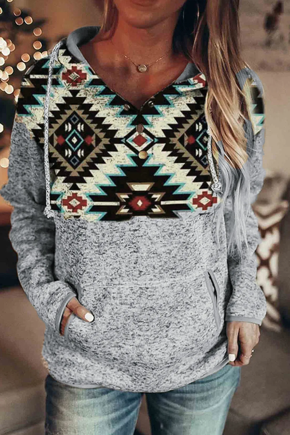Tribal Geometric Print Hoodies with Pocket