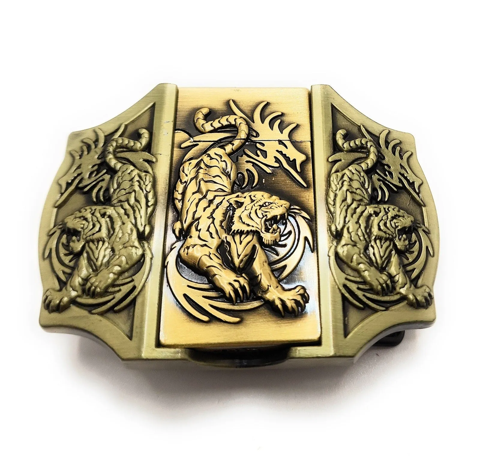 Triple Tigers Western Cowboy Bronze Plated Lighter Belt Buckle