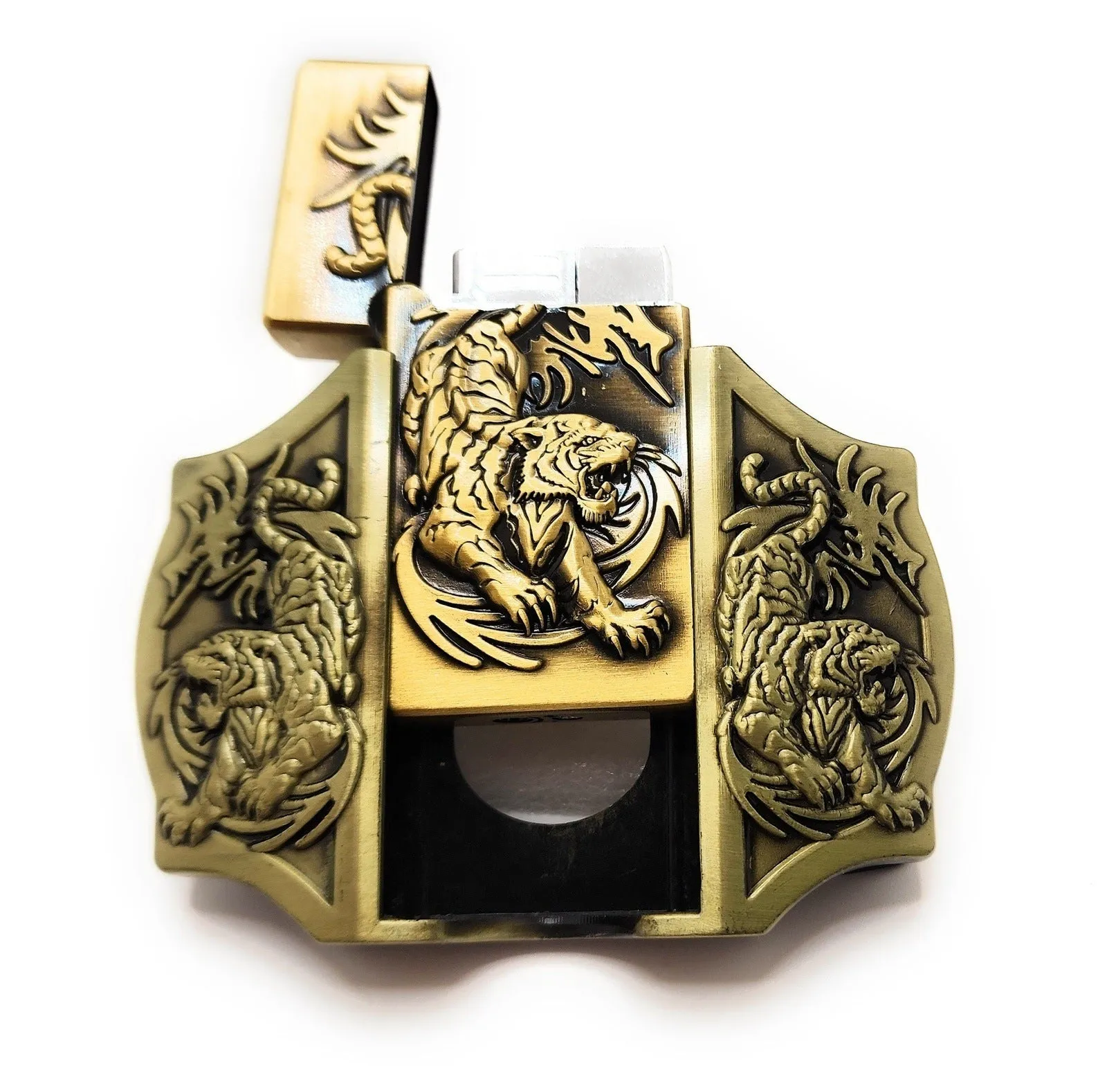 Triple Tigers Western Cowboy Bronze Plated Lighter Belt Buckle