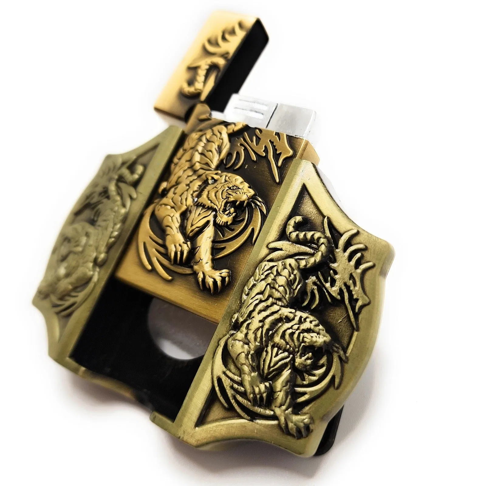 Triple Tigers Western Cowboy Bronze Plated Lighter Belt Buckle