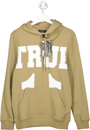 True Religion Beige Large Logo Hoodie UK XS