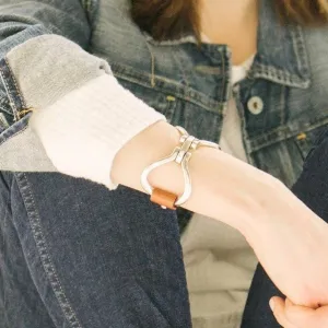 Two-Sided Snaffle Bit Leather Bracelet with Brown Leather Cuff