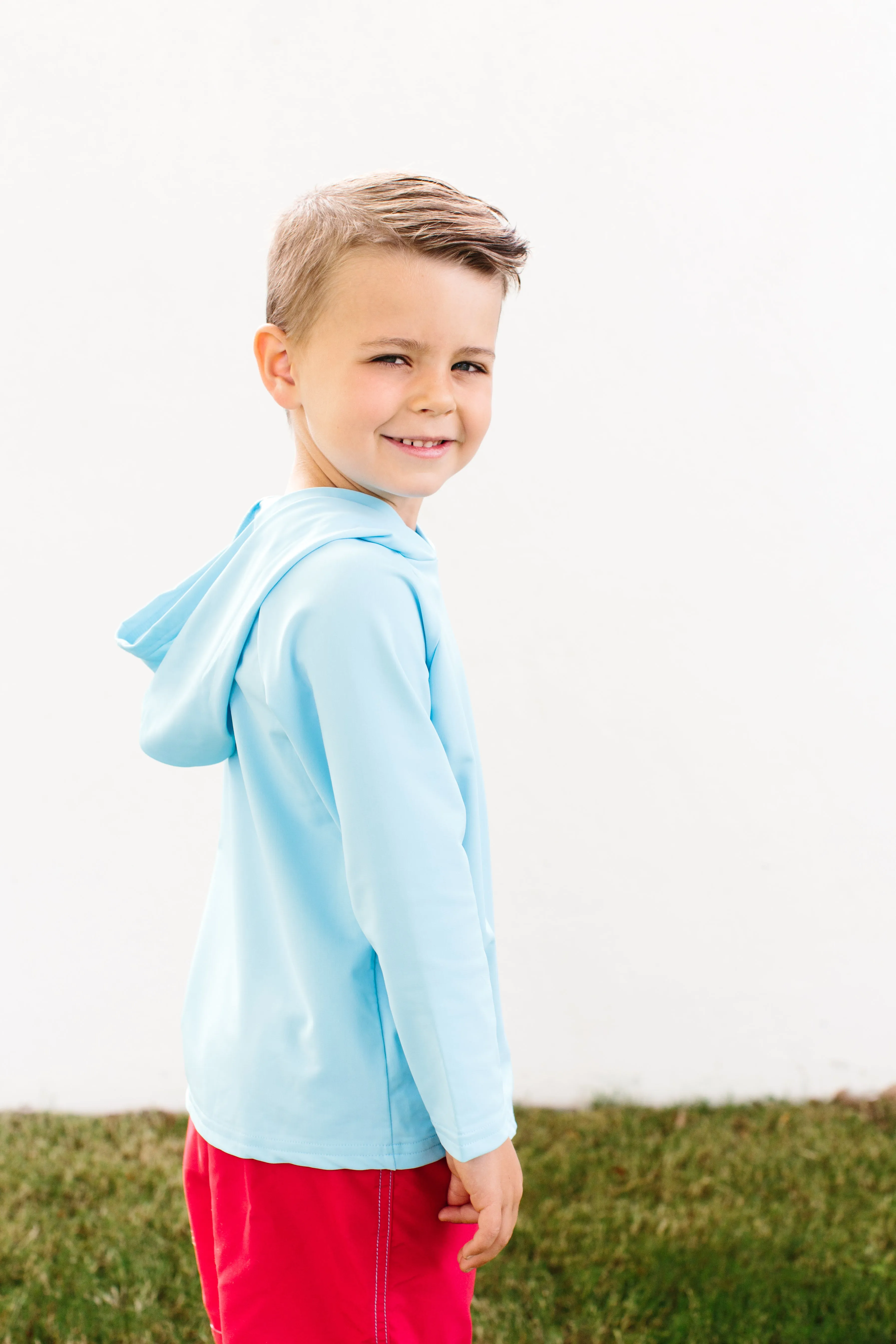 Unisex UPF 50  Long Sleeve Hooded Rashguard | Bright Light Blue