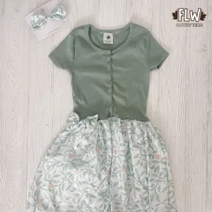 Upcycled Dress 7Y-10Y Green Leaf Floral