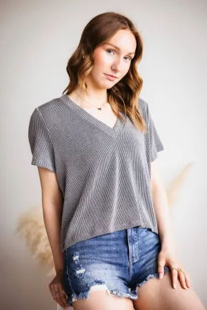 Urban Ribbed Knit Top for Women in Charcoal | T10488-CHC