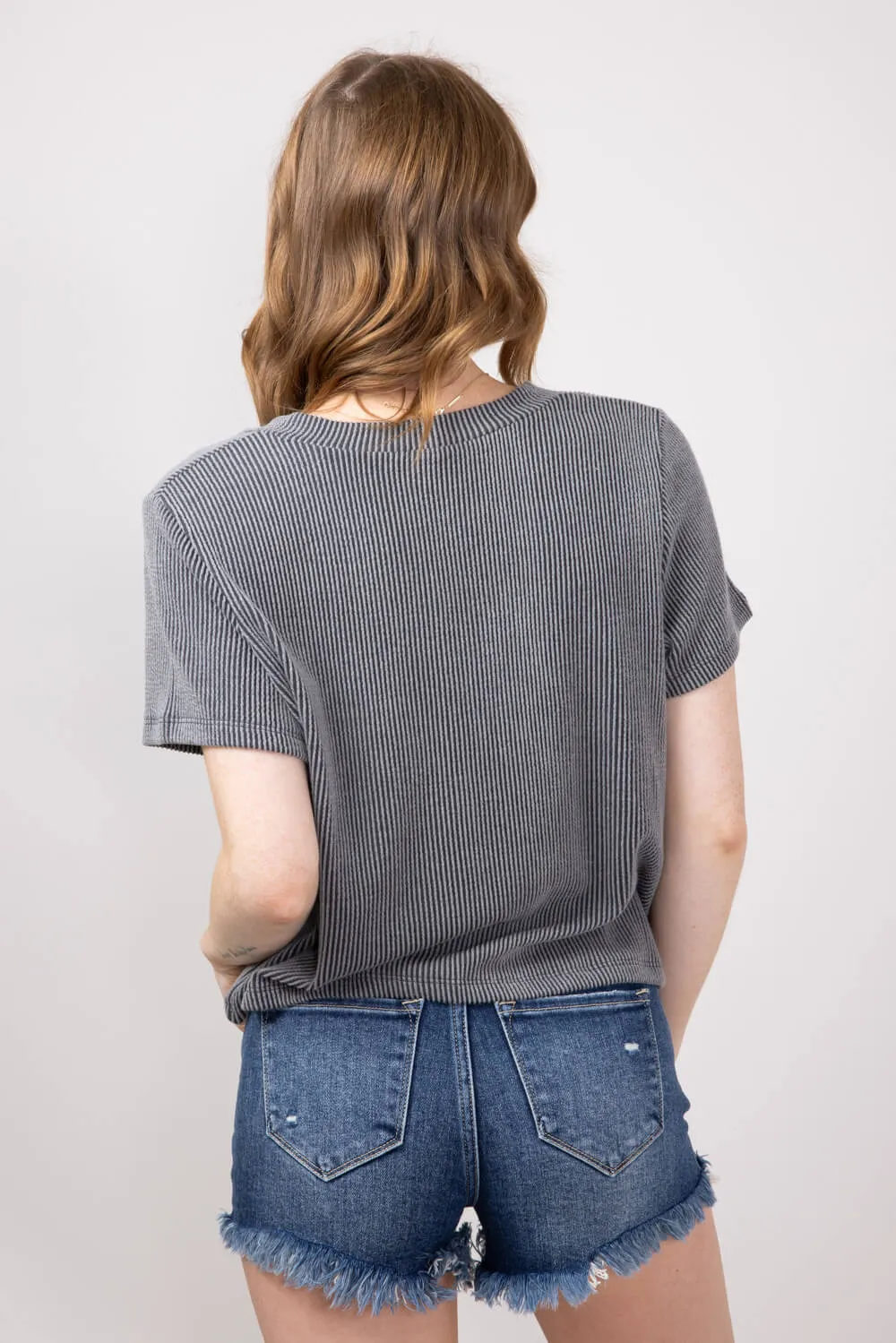Urban Ribbed Knit Top for Women in Charcoal | T10488-CHC