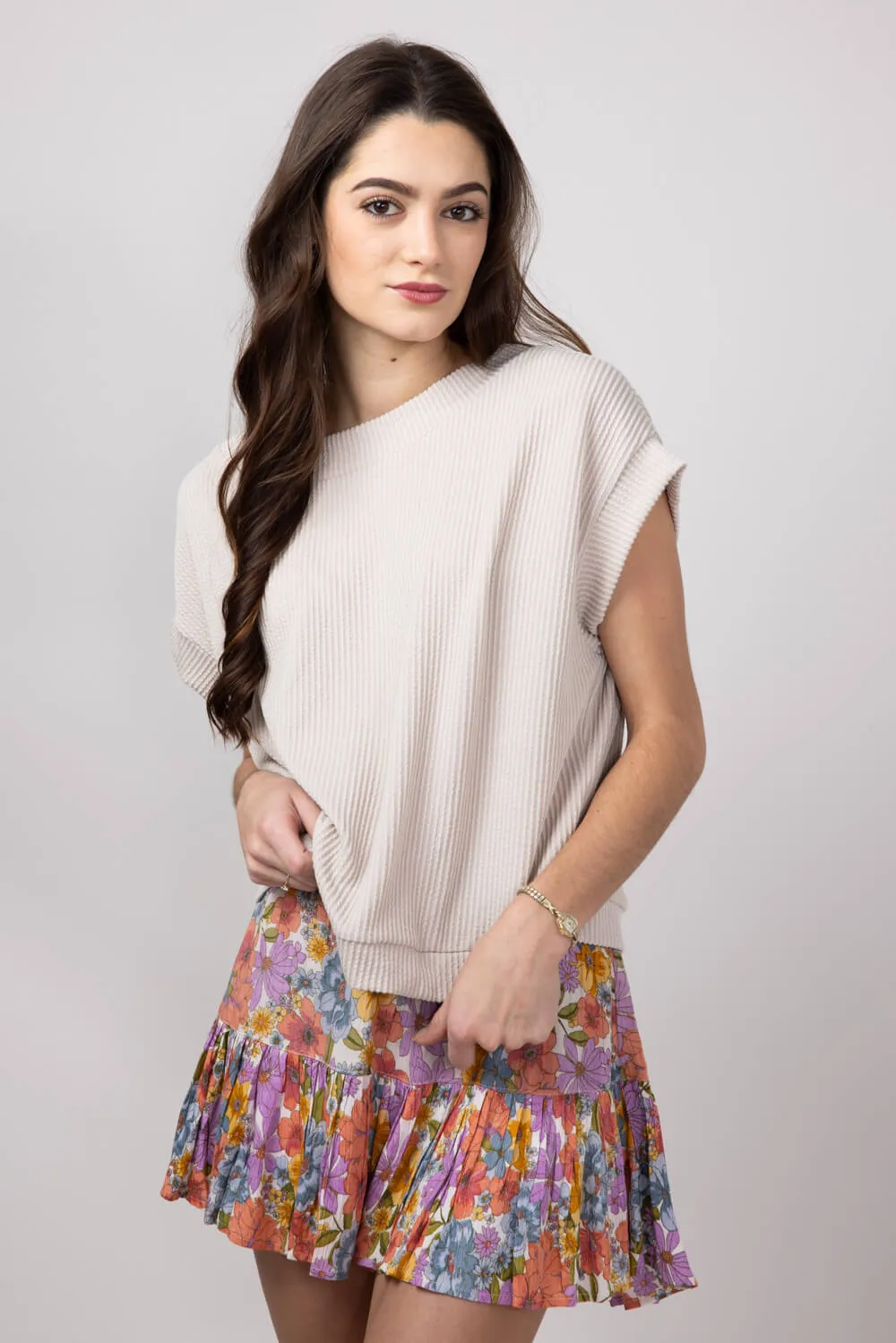 Urban Ribbed Knit Top for Women in Oatmeal | 13235-OAT