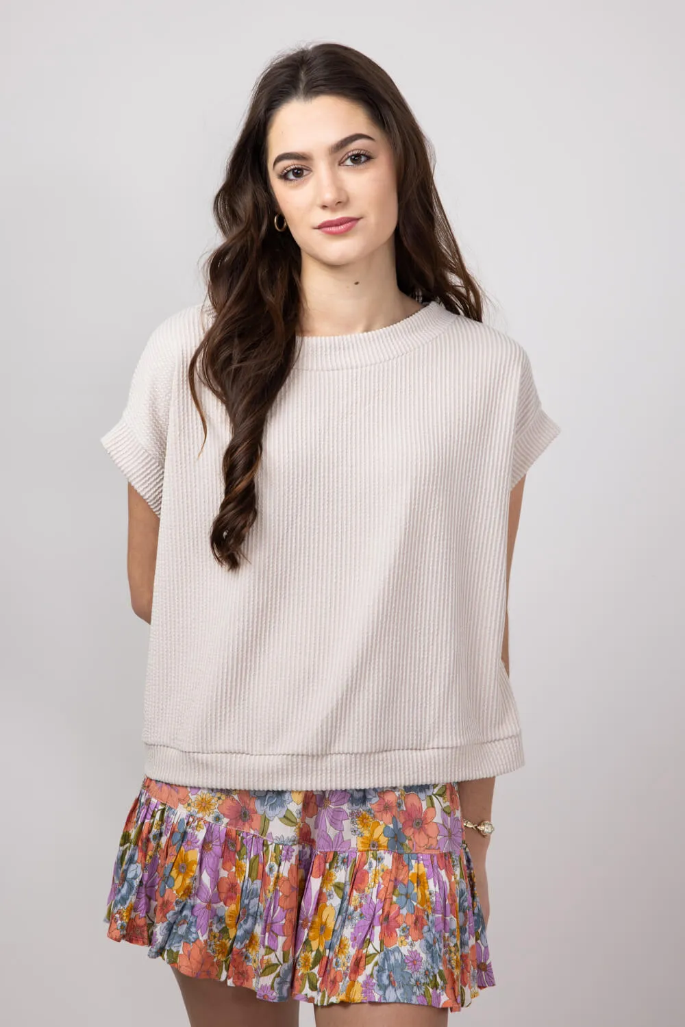 Urban Ribbed Knit Top for Women in Oatmeal | 13235-OAT