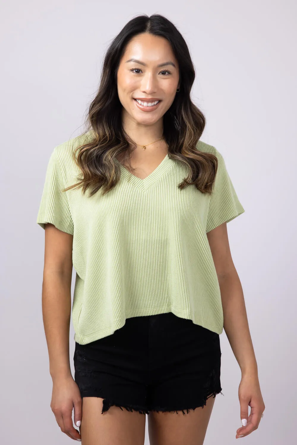 Urban Ribbed Knit Top for Women in Pistachio | T10488-PIS