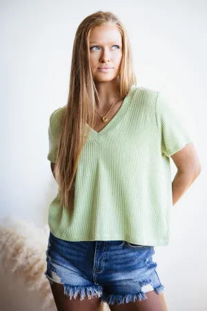 Urban Ribbed Knit Top for Women in Pistachio | T10488-PIS