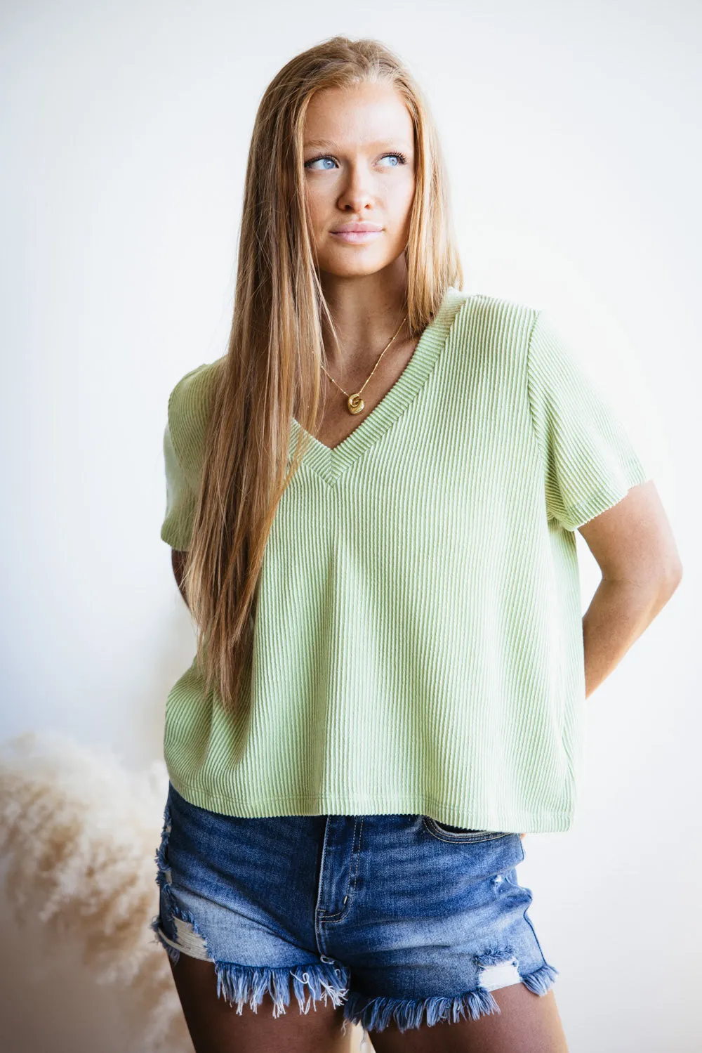 Urban Ribbed Knit Top for Women in Pistachio | T10488-PIS