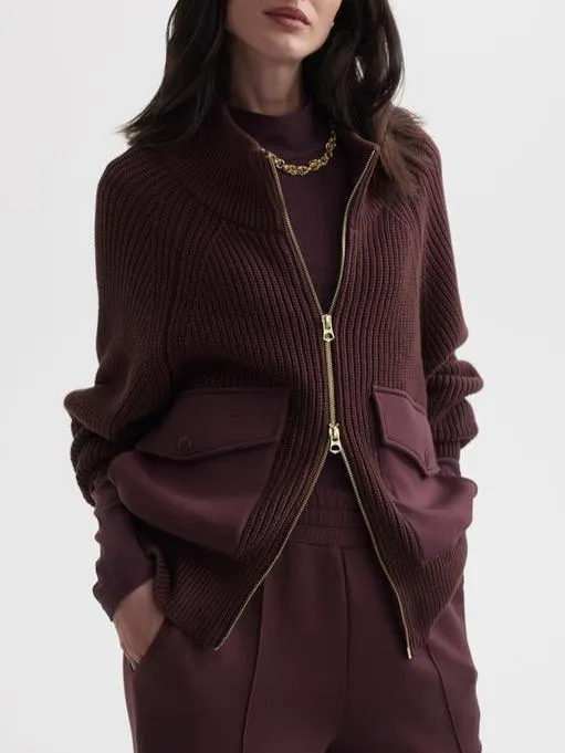 Varley Tessa Knit Jacket in Deep Mahogany
