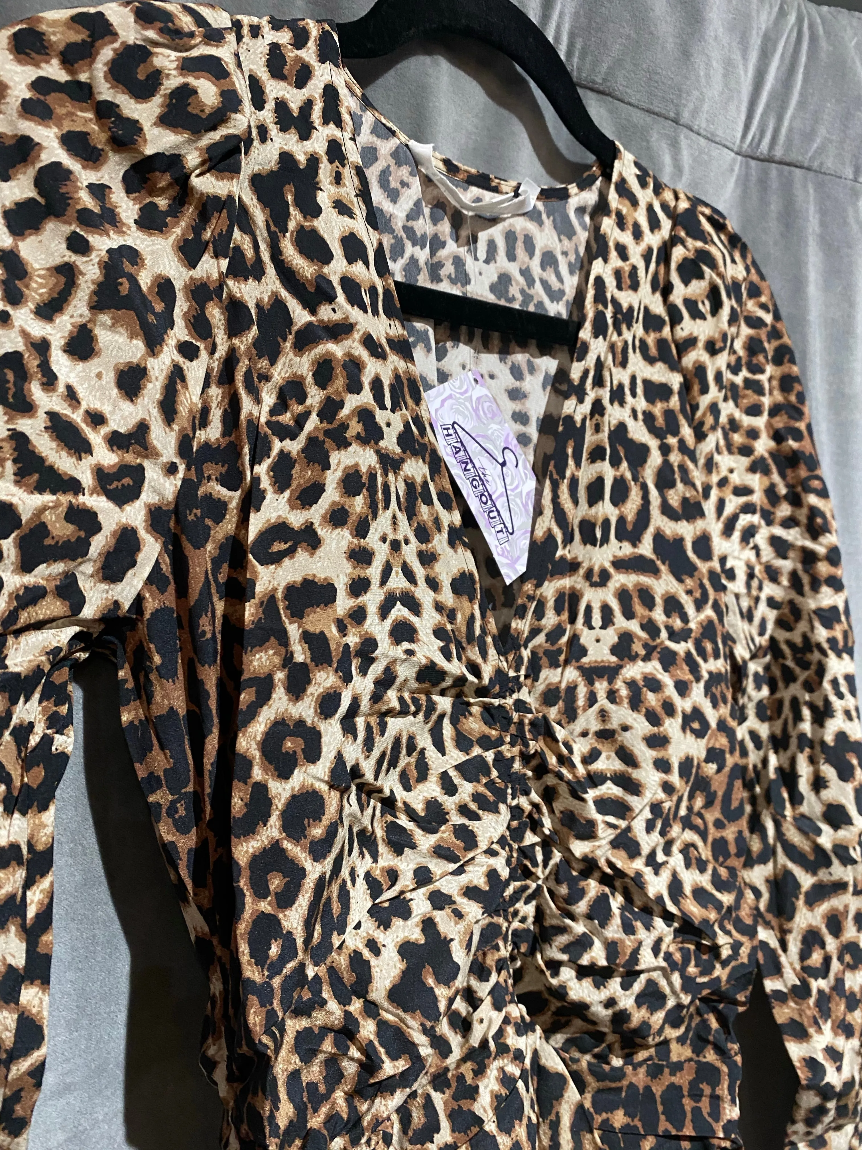 Veronica Beard Leopard Three Quarter Ruched Fitted Dress