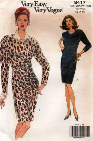 Very Easy Vogue 8417 Womens Side Ruched Evening Sheath Dress 1990s Vintage Sewing Pattern Size 12 - 16