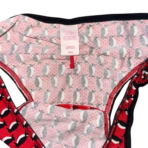 Victoria’s Secret 2014 penguin cheekini black and red  Low rise sz M