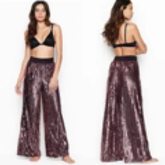 VICTORIA’S SECRET Pink Gold Black Allover Sequin Wide Leg Pajama Lounge …