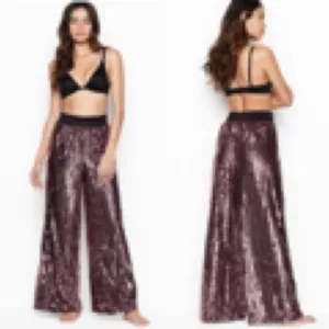 VICTORIA’S SECRET Pink Gold Black Allover Sequin Wide Leg Pajama Lounge …