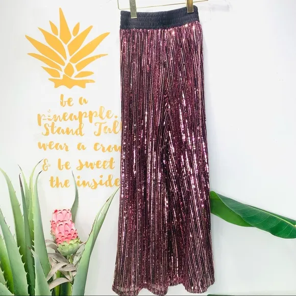 VICTORIA’S SECRET Pink Gold Black Allover Sequin Wide Leg Pajama Lounge …