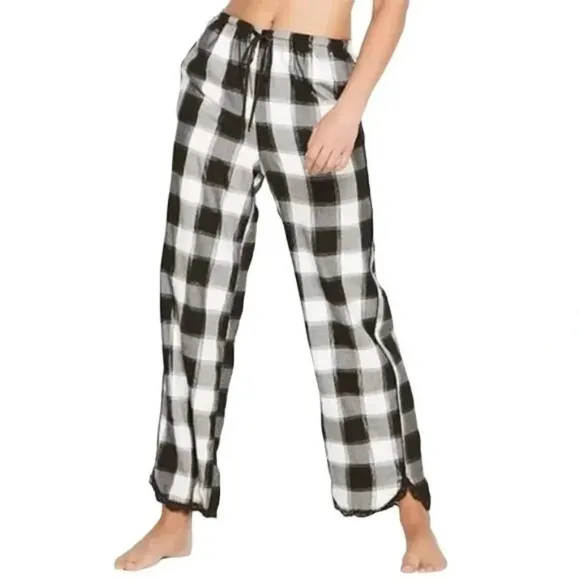 Victoria's Secret Black Plaid Metallic Pajama Pants