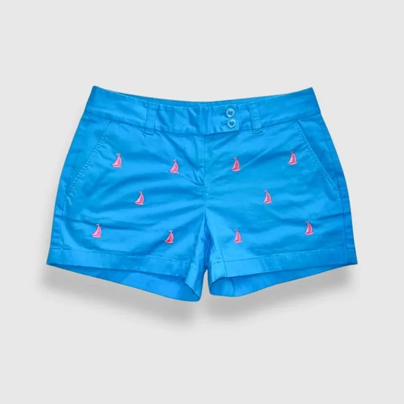 Vineyard Vines | Lake Blue &amp; Hot Pink Sailboat Embroidered Day Boat Shorts