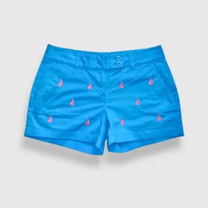 Vineyard Vines | Lake Blue &amp; Hot Pink Sailboat Embroidered Day Boat Shorts