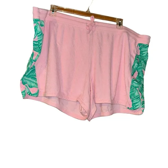 Vineyard vines pink terry cloth leaf print tropical shorts plus size 3X