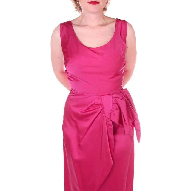 Vintage Hot Pink Satin Wiggle Cocktail Dress 1950's 38-26-40
