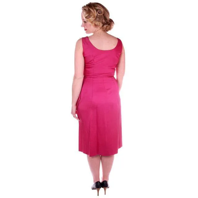 Vintage Hot Pink Satin Wiggle Cocktail Dress 1950's 38-26-40