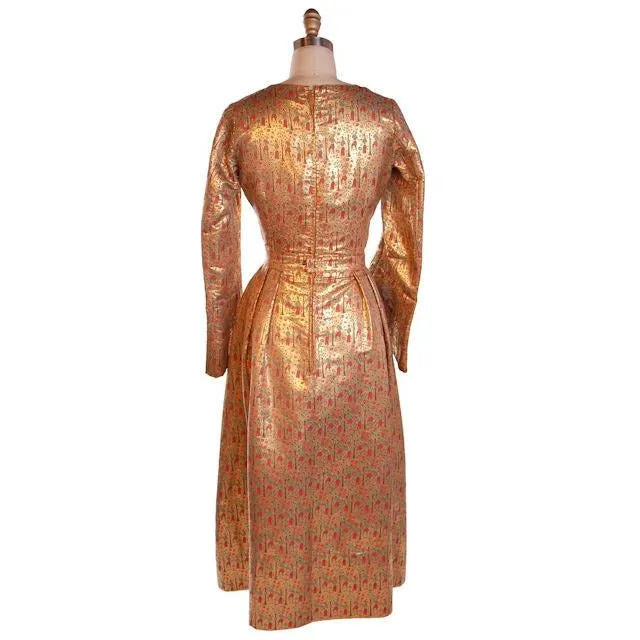 Vintage Liquid Gold Metallic Damask Evening Gown Custom 1940S 36-28-Free