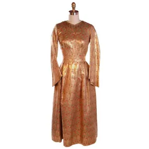 Vintage Liquid Gold Metallic Damask Evening Gown Custom 1940S 36-28-Free