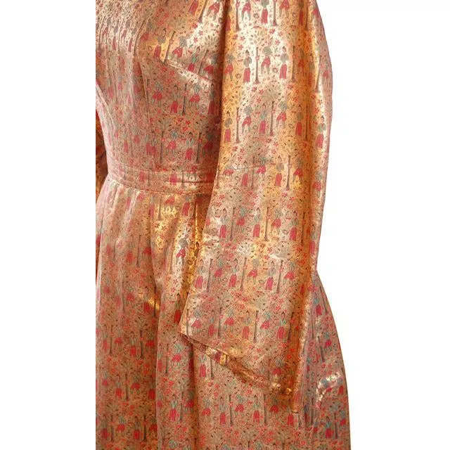 Vintage Liquid Gold Metallic Damask Evening Gown Custom 1940S 36-28-Free