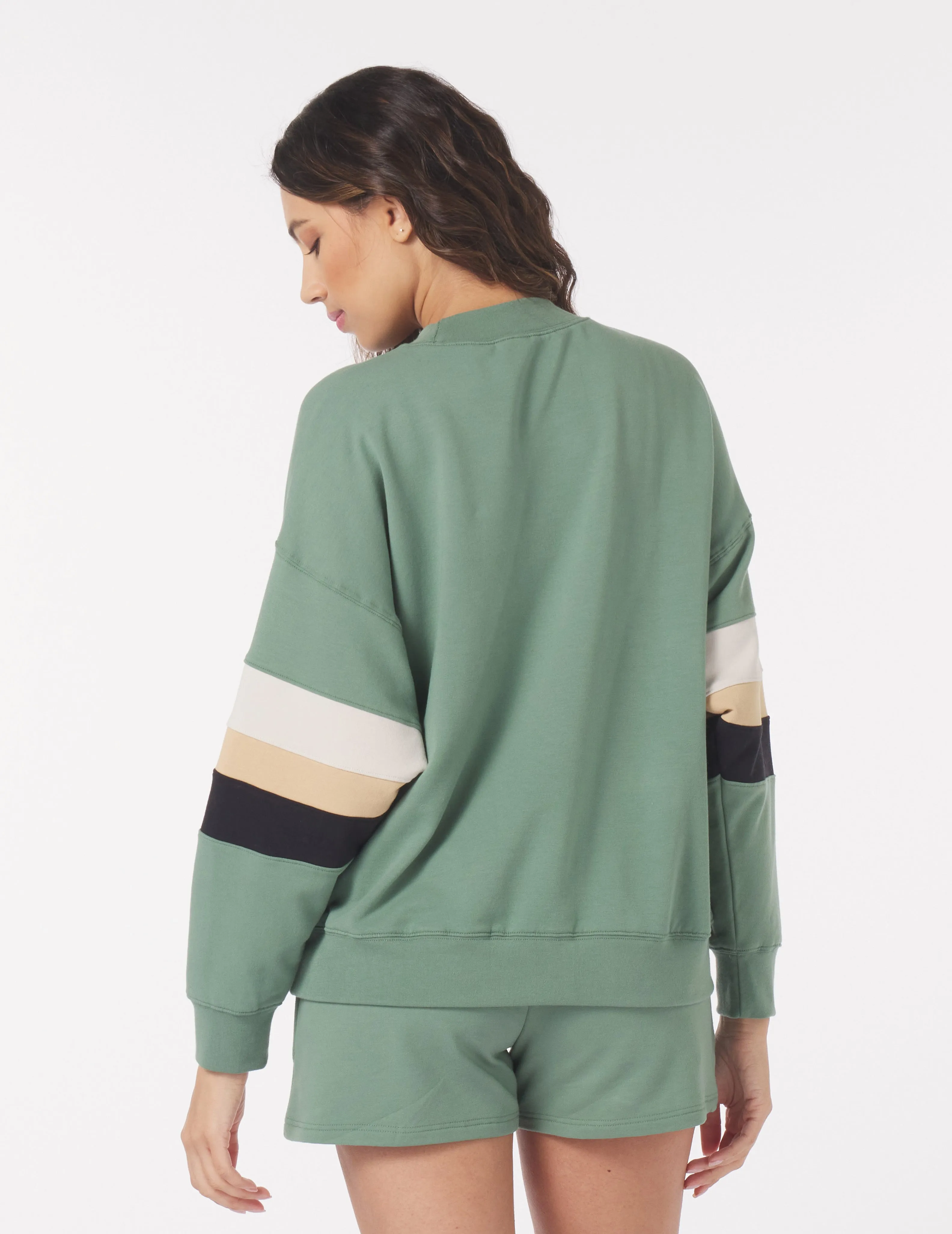 Vintage Oversized Crew: Sage/Tonal Stripes