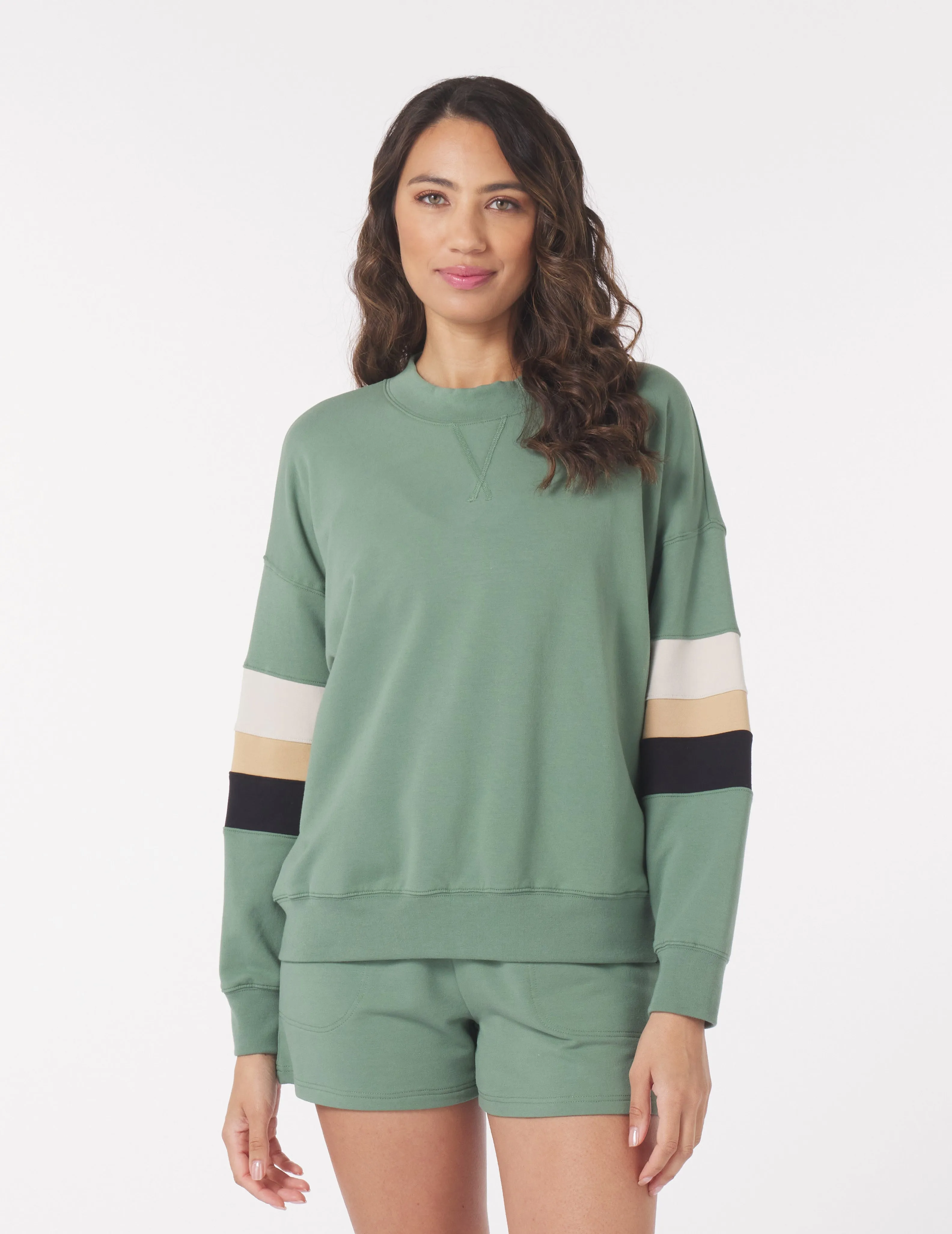 Vintage Oversized Crew: Sage/Tonal Stripes