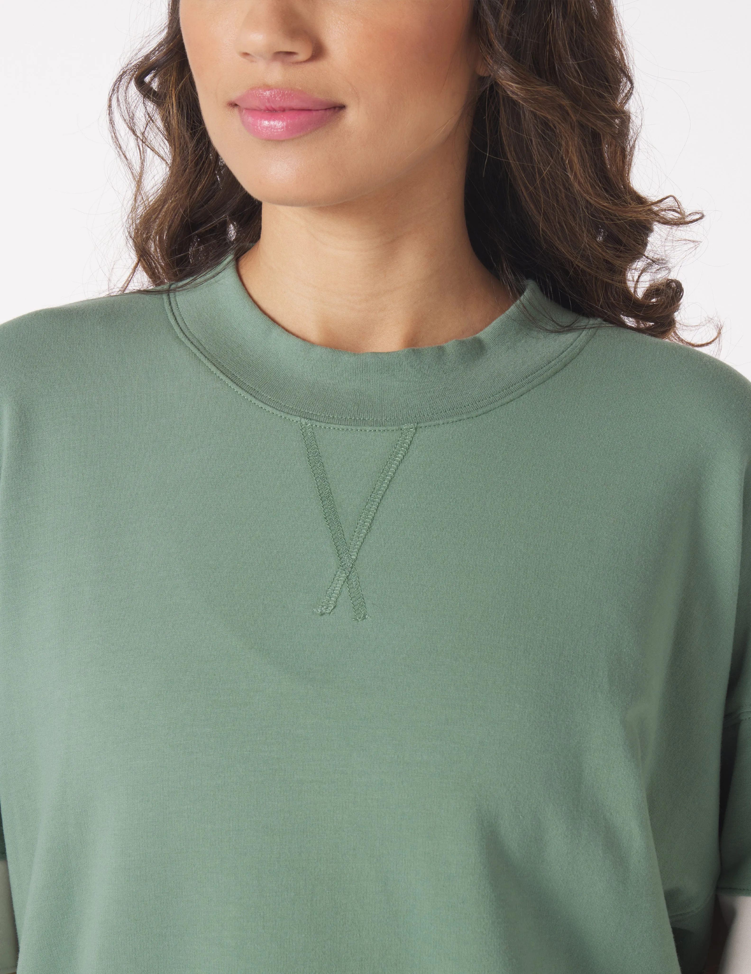 Vintage Oversized Crew: Sage/Tonal Stripes